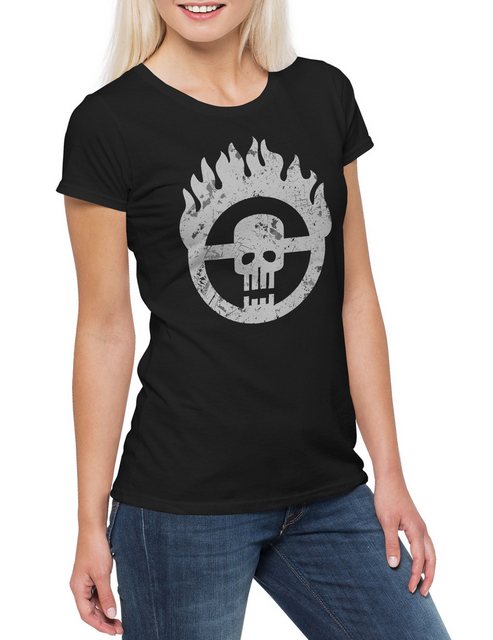 Urban Backwoods Print-Shirt Skull Wheel Insignia Damen T-Shirt Scrotus Mad günstig online kaufen