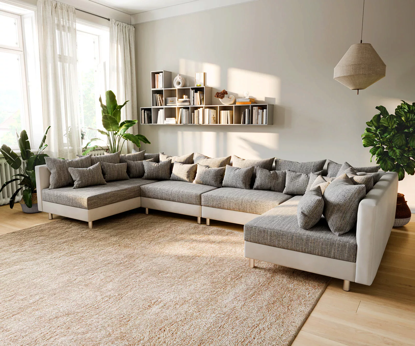 Wohnlandschaft Clovis XL Weiss Hellgrau Modulsofa günstig online kaufen