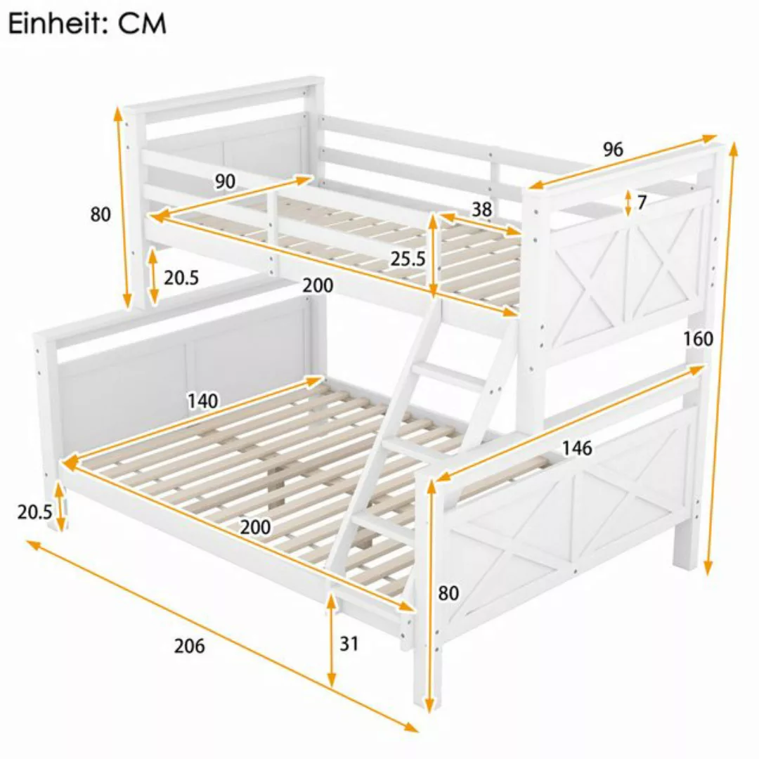 PHOEBE CAT Etagenbett, Kinderbett mit Leiter und Lattenrost, 90x200 cm+140x günstig online kaufen