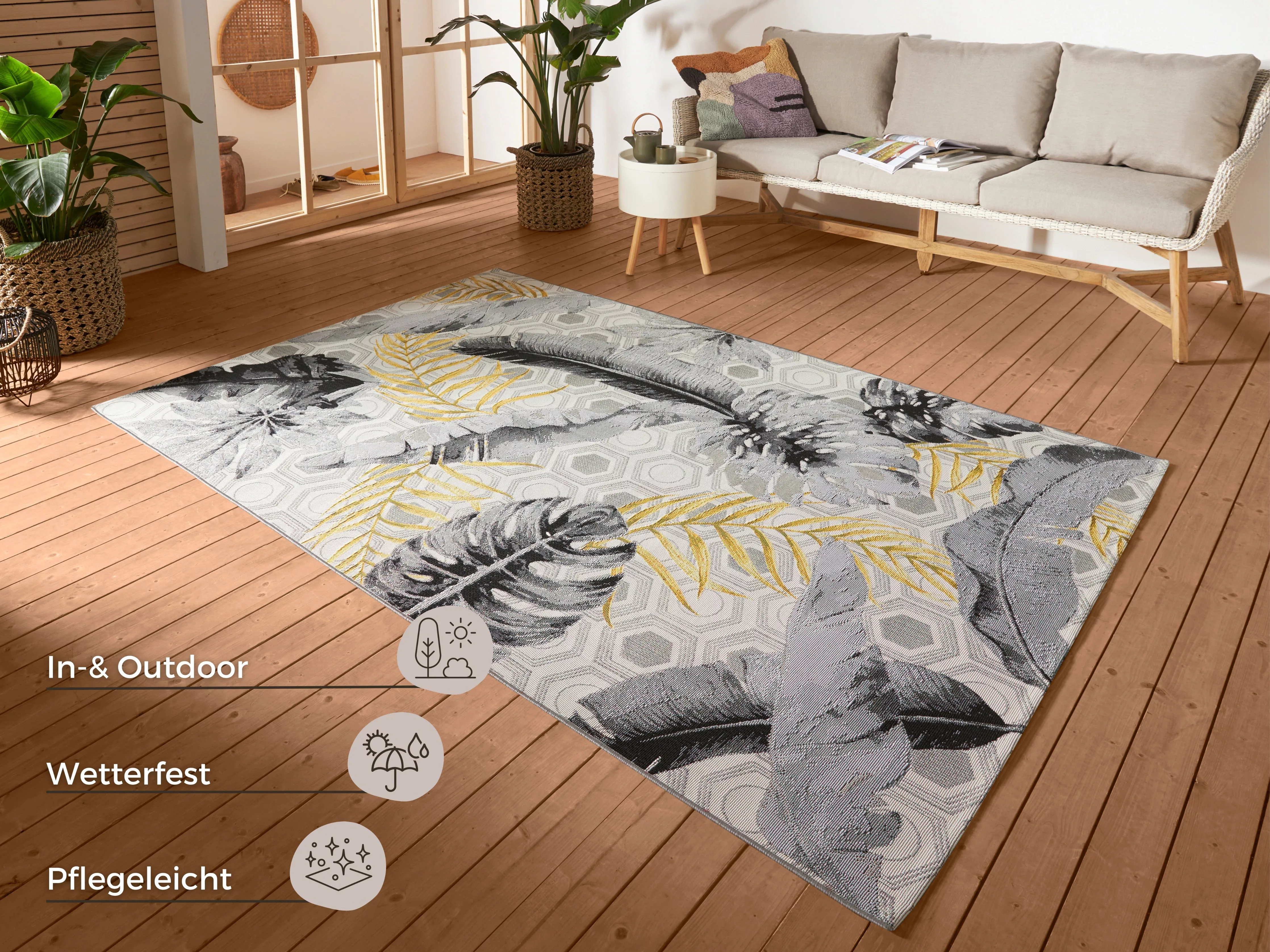 HANSE Home Outdoorteppich »Gold Leaves«, rechteckig, In-& Outdoor, Teppich, günstig online kaufen