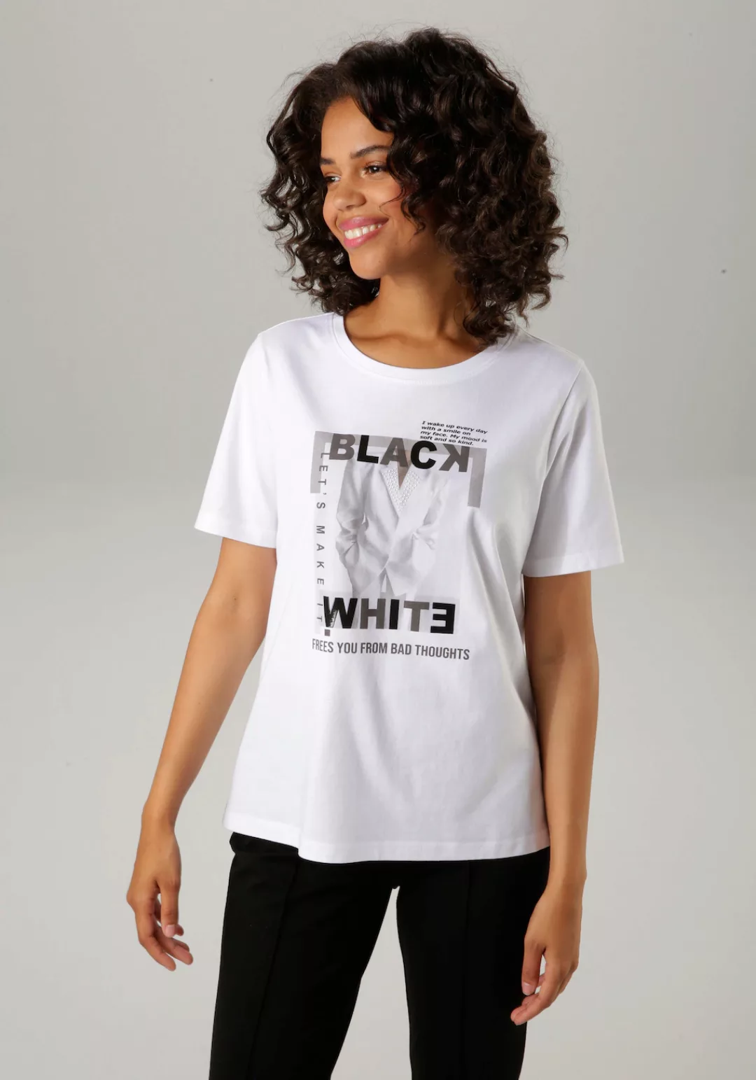 Aniston CASUAL T-Shirt, mit kleinen Zierperlen im Frontdruck - NEUE KOLLEKT günstig online kaufen