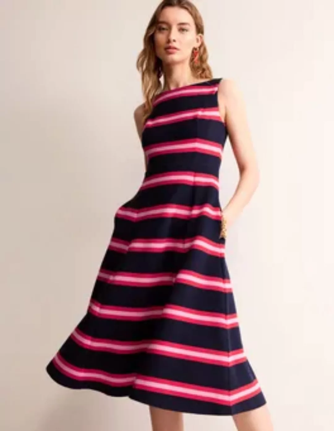 Scarlet Ottoman-Kleid aus Ponte Damen Boden, Marineblau, Rot und Rosa Strei günstig online kaufen