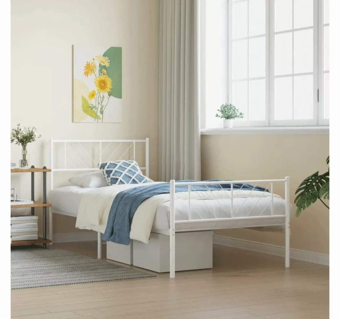 furnicato Bett Bettgestell mit Kopf- und Fußteil Metall Weiß 75x190 cm günstig online kaufen