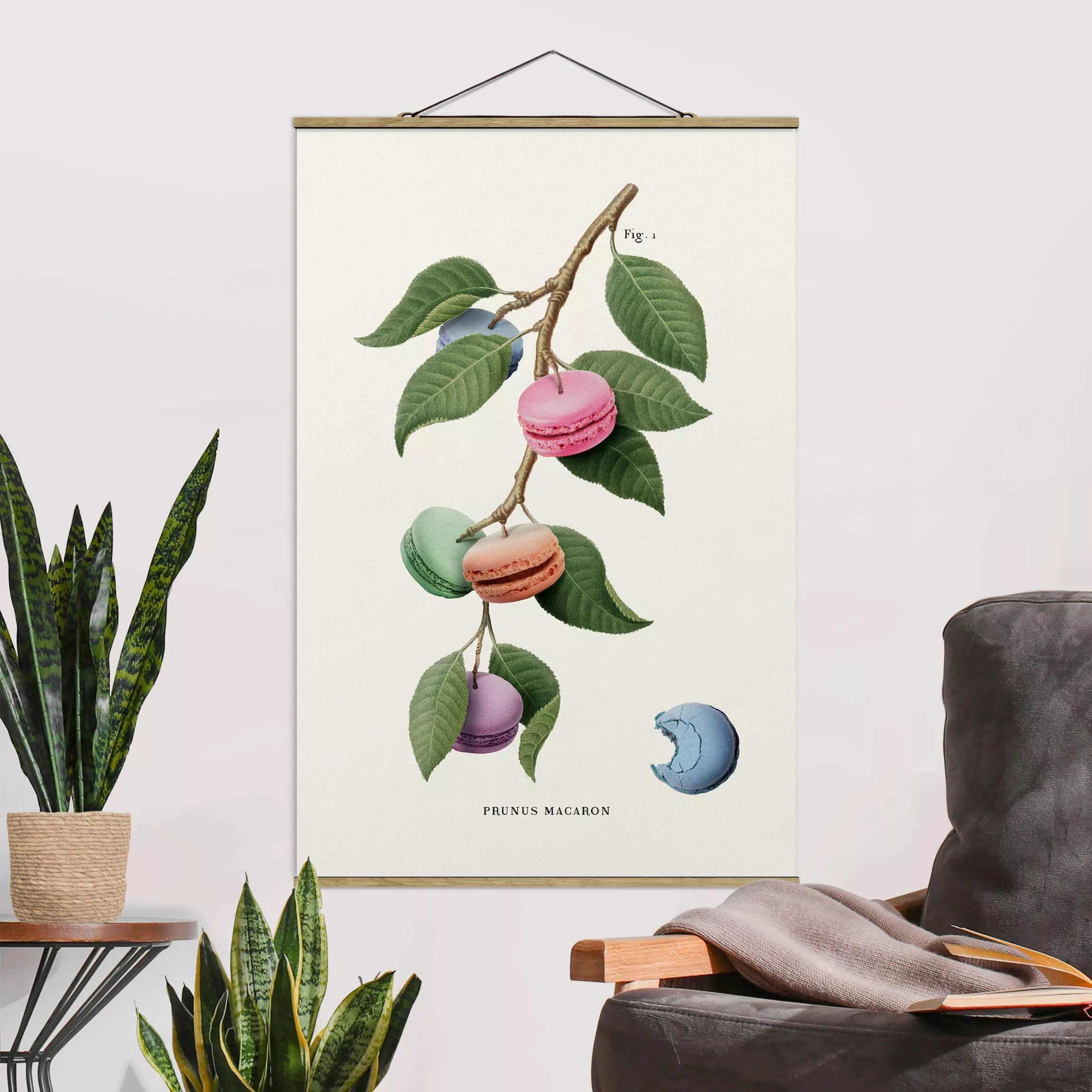 Stoffbild mit Posterleisten Vintage Pflanze - Macaron günstig online kaufen