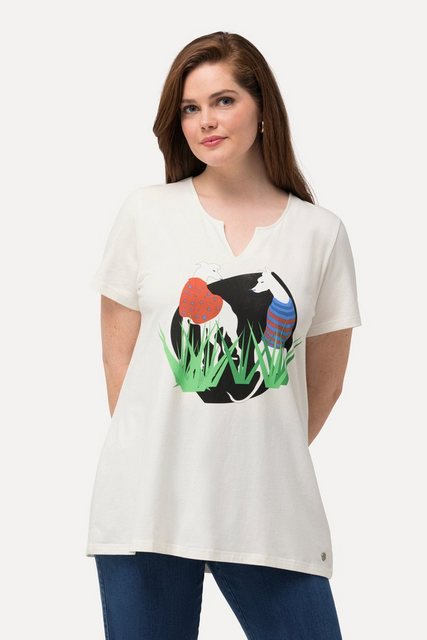 Ulla Popken T-Shirt T-Shirt Wildhund A-Linie Tunika-Ausschnitt Halbarm günstig online kaufen