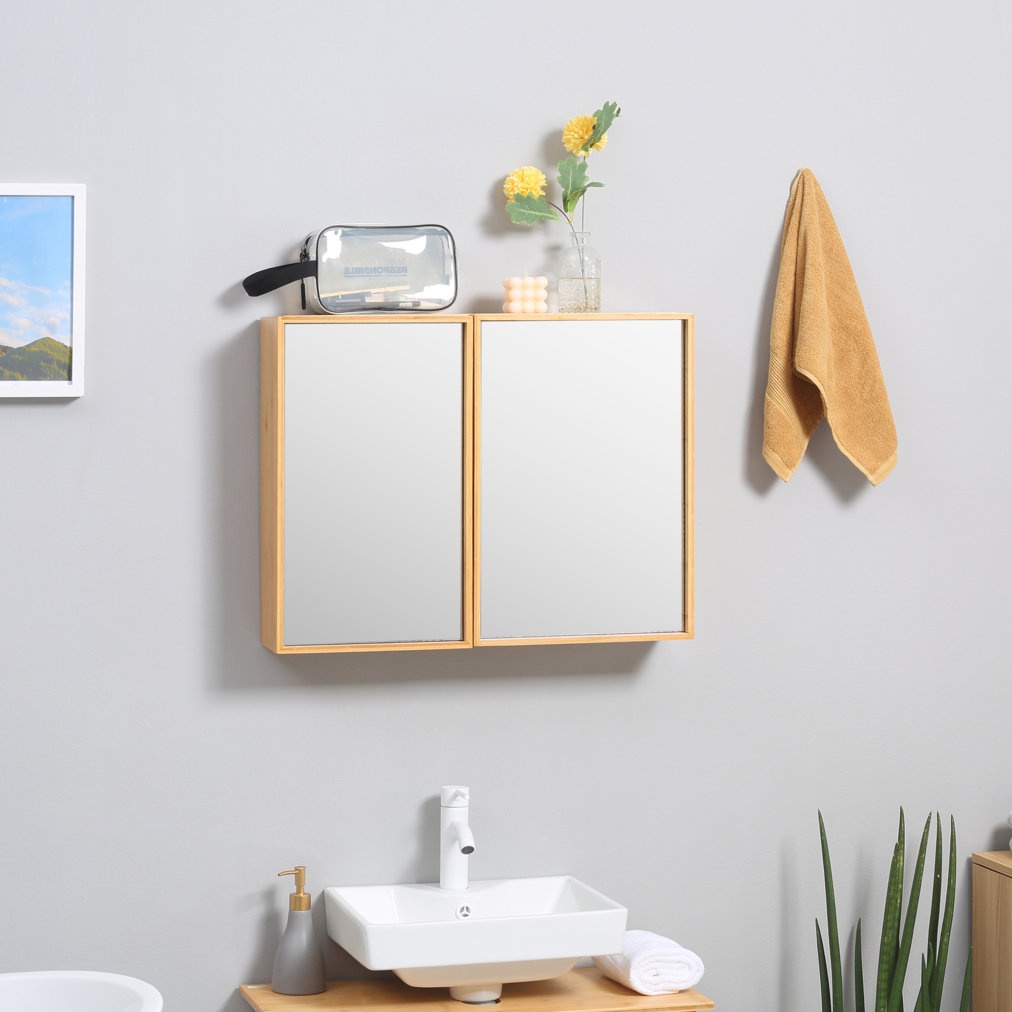 kleankin Spiegelschrank, Wandschrank mit 3 Innenböden, Badspiegelschrank mi günstig online kaufen