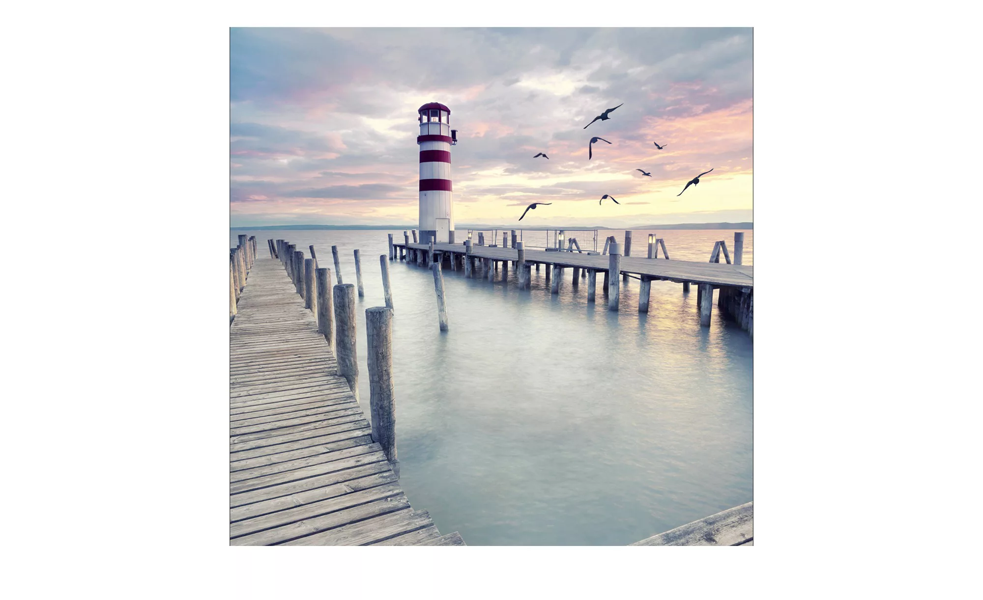 Glasbild 30x30 cm  White & Red Lighthouse - blau - 30 cm - 30 cm - Sconto günstig online kaufen