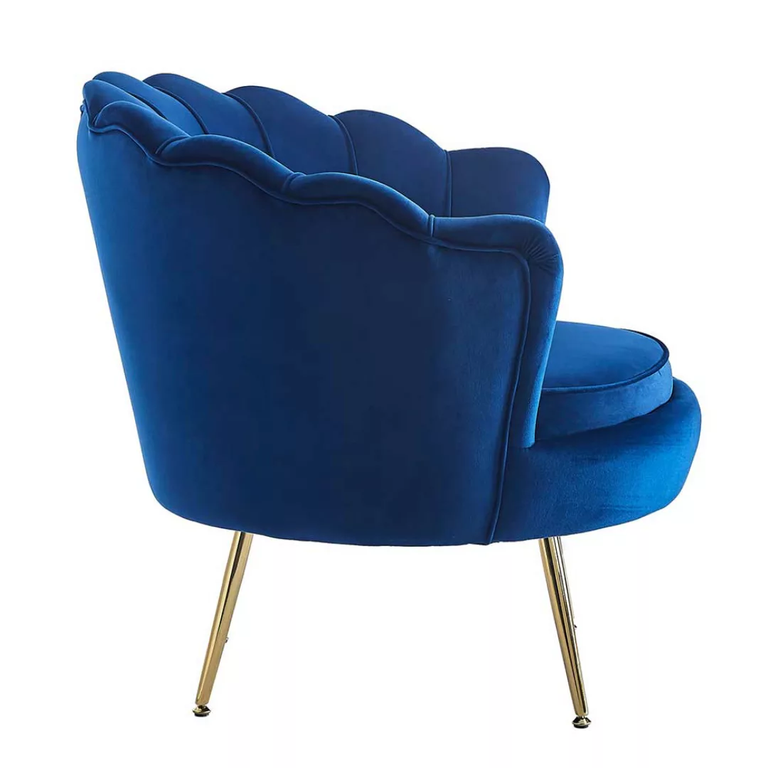 Designer Sessel Blau in Muschelform Retro Samt und Metall günstig online kaufen