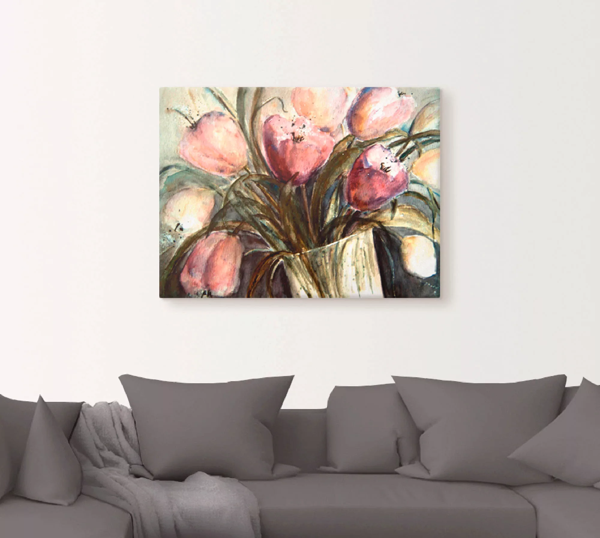 Artland Wandbild "Lila Tulpen in Vase", Blumen, (1 St.), als Leinwandbild, günstig online kaufen