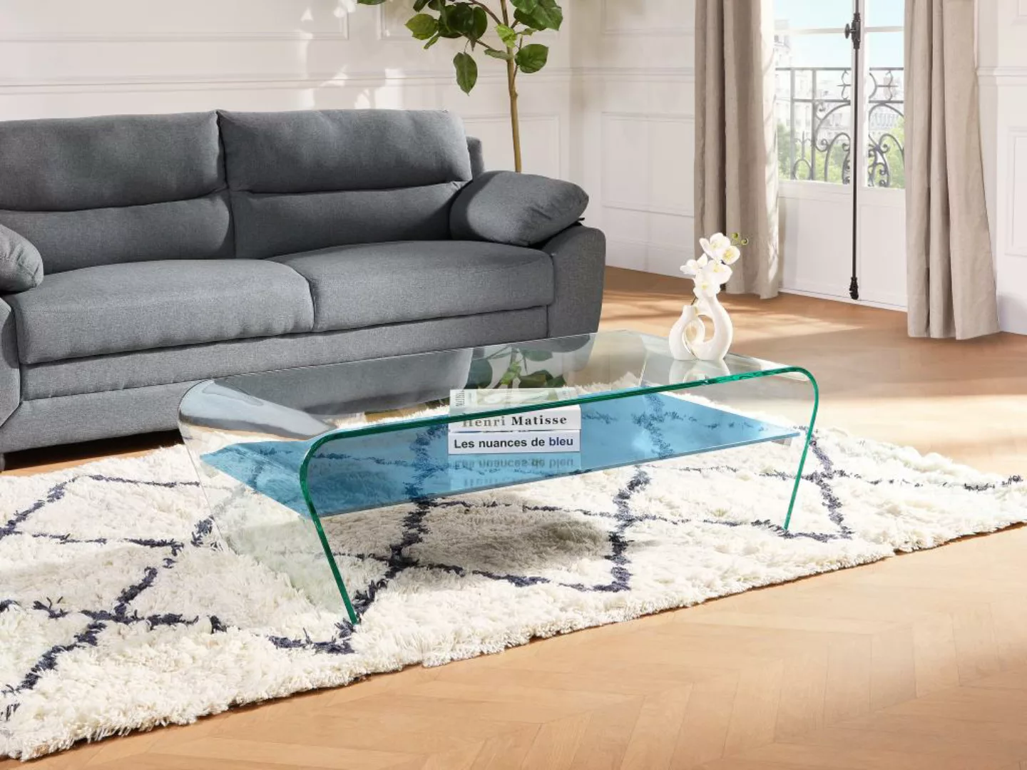 Couchtisch mit Ablage - Glas - Blau - KELLY günstig online kaufen