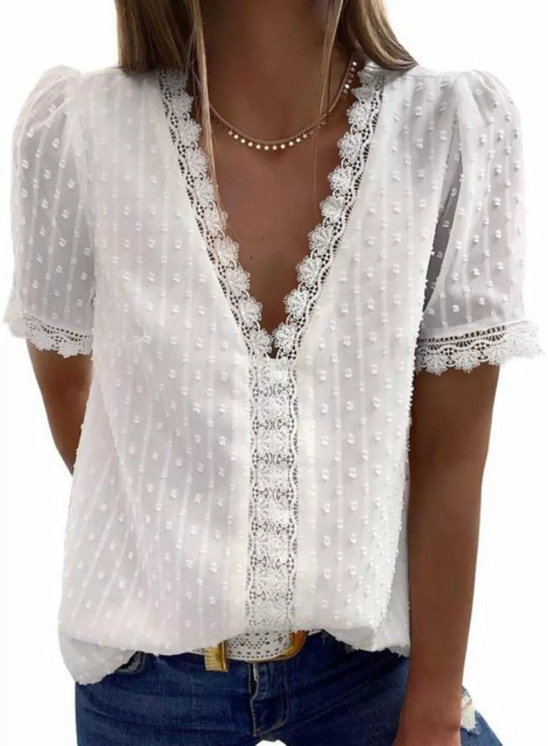 AFAZ New Trading UG Hemdbluse Damen-Chiffon Jacke, Spitzenbesatz, kurze Ärm günstig online kaufen