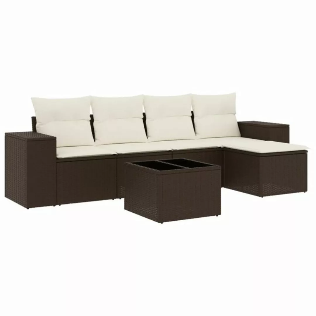 vidaXL Sofaelement 6-tlg. Garten-Sofagarnitur mit Kissen Braun Poly Rattan günstig online kaufen