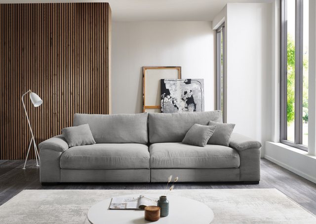 Iwaniccy Big-Sofa 5 Kissen, Daune, weicher Cord Stoff silbergrau - 288x90x1 günstig online kaufen