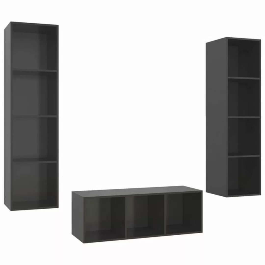 vidaXL Kleiderschrank 3-tlg TV-Schrank-Set Hochglanz-Grau Spanplatte günstig online kaufen