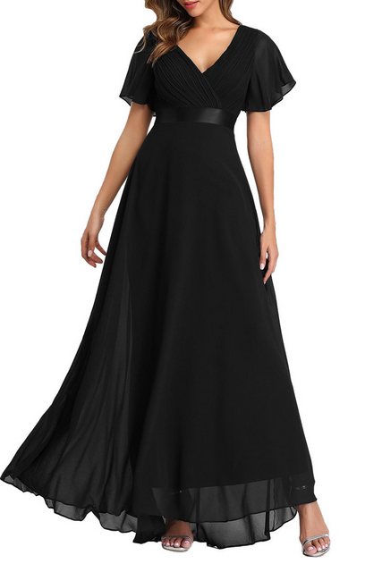 ENIX Abendkleid Damen-Abendkleid mit einfarbigen Falten und Glockenärmeln M günstig online kaufen