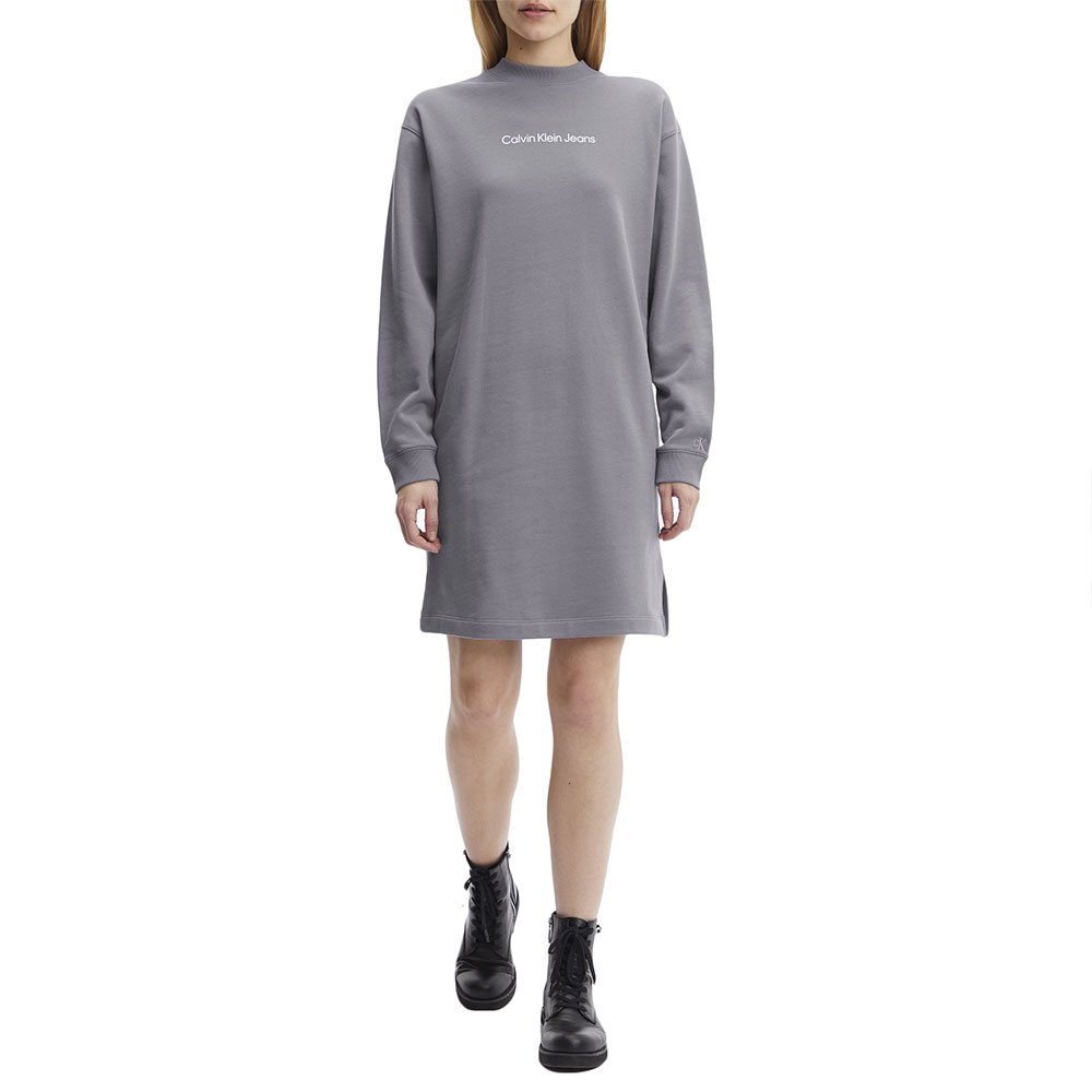 Calvin Klein Jeans Shrunken Institutional Sweatshirtkleid XS Fossil Grey günstig online kaufen