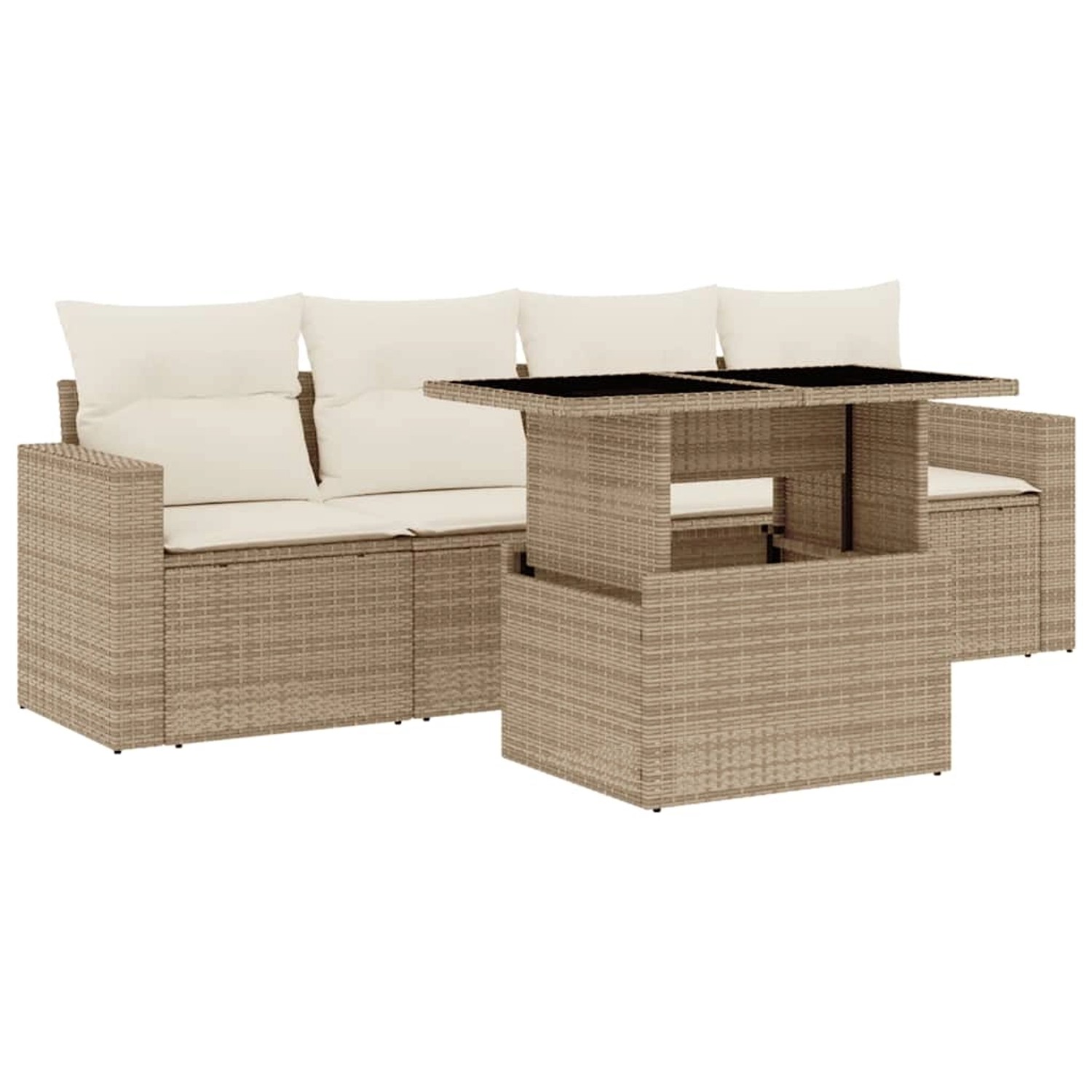 vidaXL 5-Tlg Garten-Sofagarnitur mit Kissen Beige Poly Rattan 3267098 günstig online kaufen