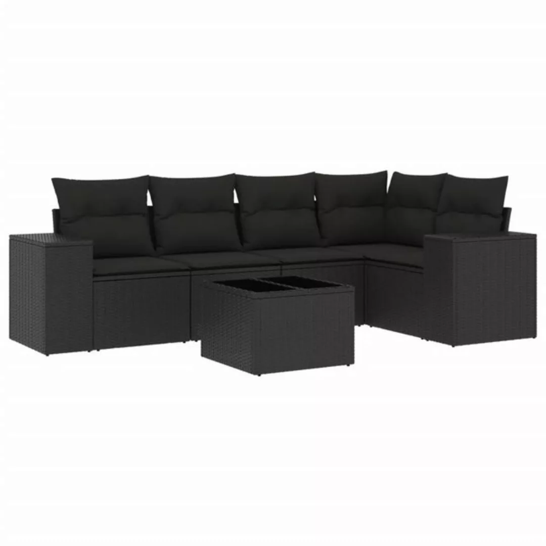 vidaXL Sofaelement 6-tlg. Garten-Sofagarnitur mit Kissen Schwarz Poly Ratta günstig online kaufen