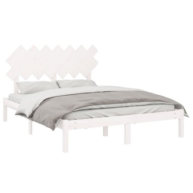 vidaXL Bettgestell Massivholzbett Weiß 150x200 cm 5FT King Size Bett Bettra günstig online kaufen