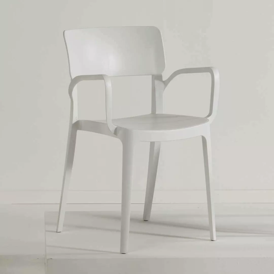 Weiße Armlehnen Stapelstühle aus Kunststoff 46 cm Sitzhöhe (4er Set) günstig online kaufen