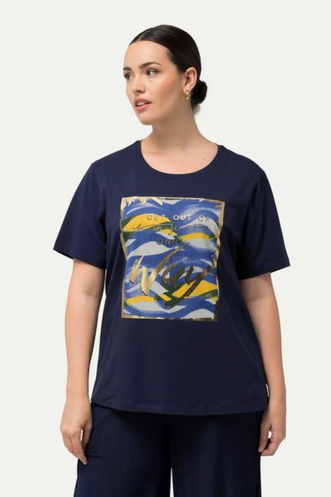 Ulla Popken Rundhalsshirt T-Shirt Wellenmotiv Regular Rundhals Halbarm günstig online kaufen
