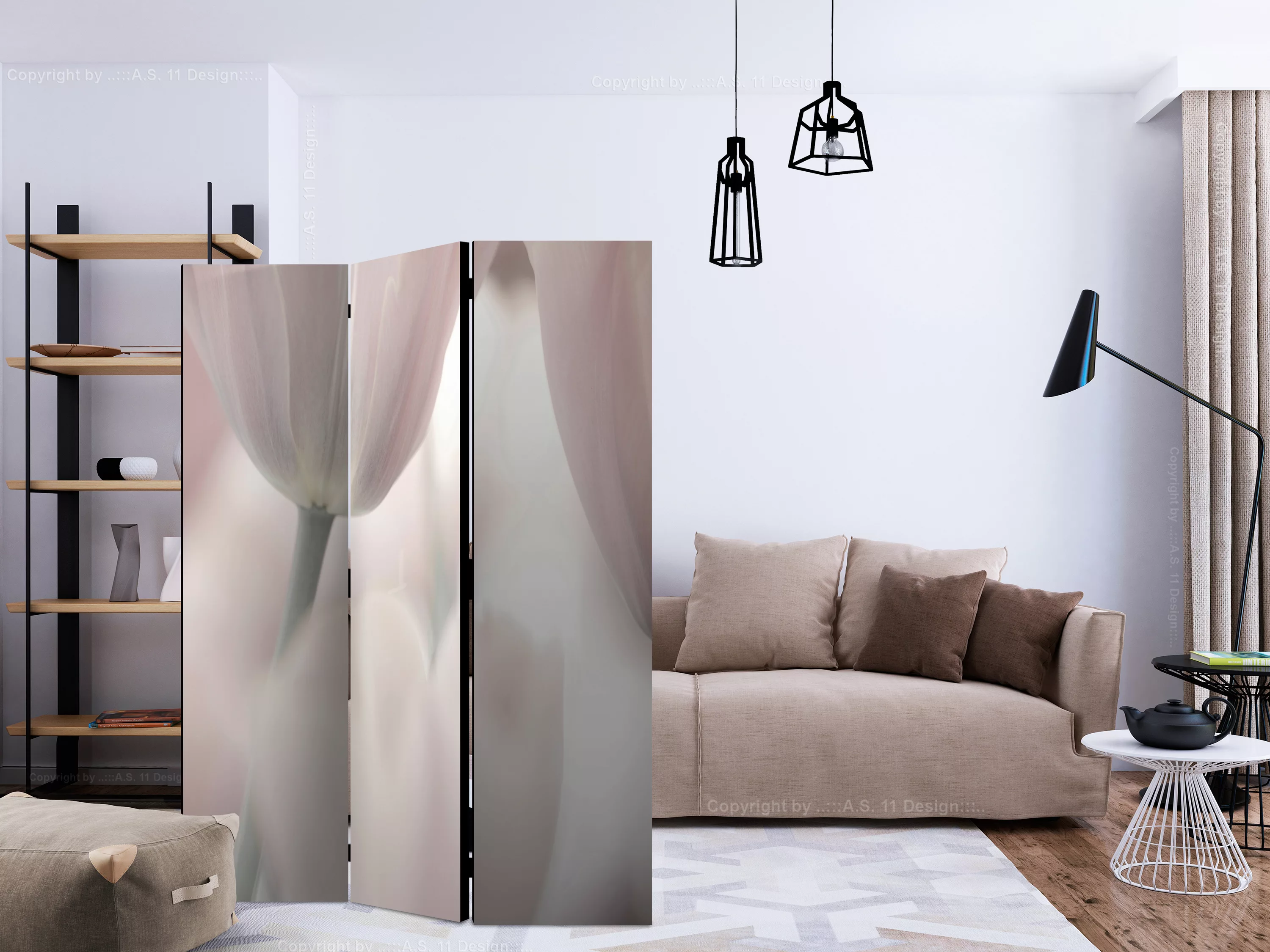 3-teiliges Paravent - Tulips Fine Art - Black And White [room Dividers] günstig online kaufen