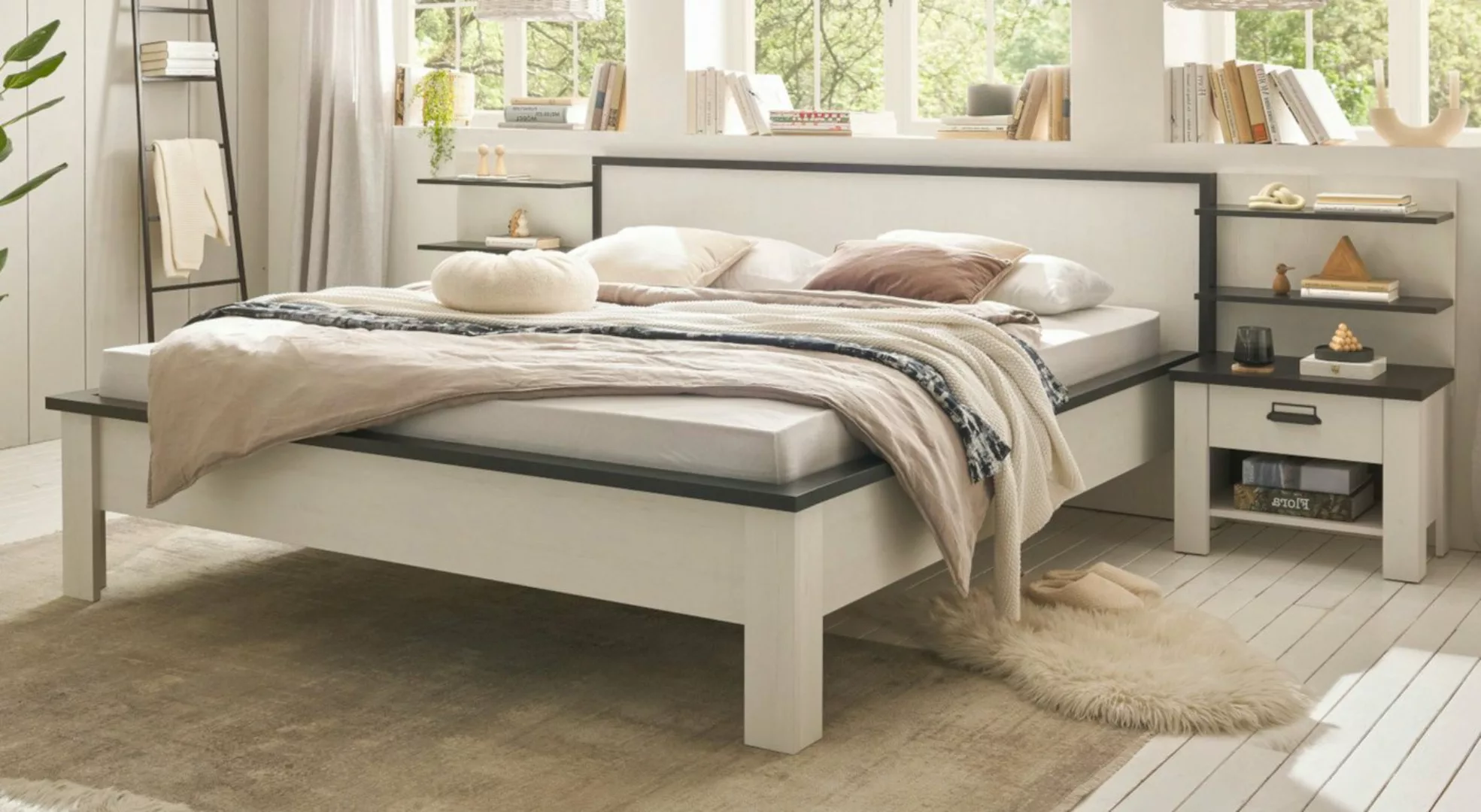 Furn.Design Bettanlage Stove, (Schlafzimmer-Set Pinie weiß, 5-St., Doppeltb günstig online kaufen