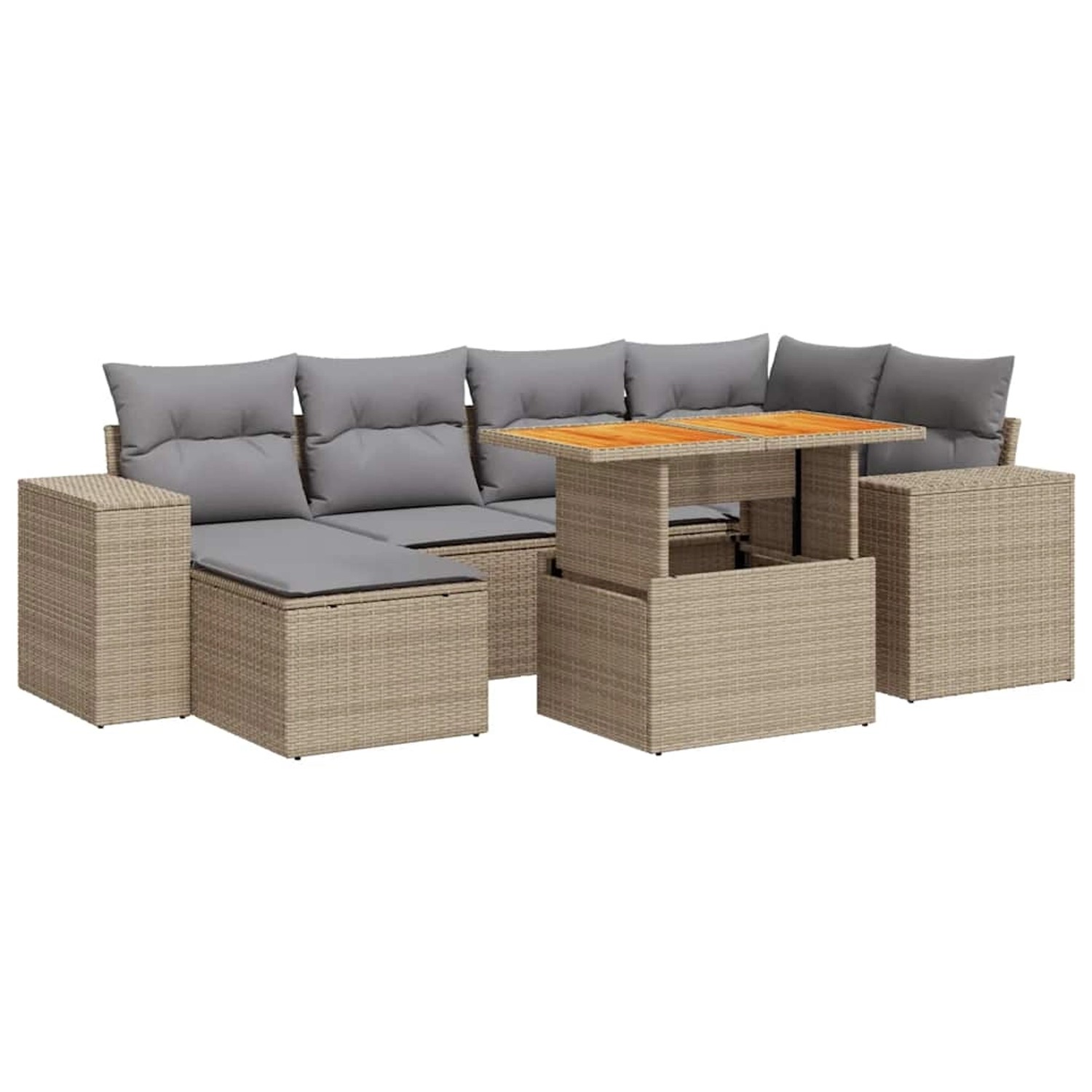 vidaXL 7-Tlg Garten-Sofagarnitur mit Kissen Beige Poly Rattan 3327398 günstig online kaufen