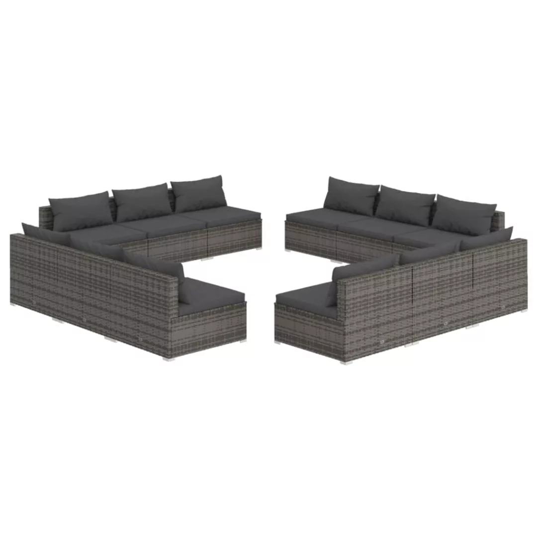 Vidaxl 12-tlg. Garten-lounge-set Mit Kissen Poly Rattan Grau günstig online kaufen