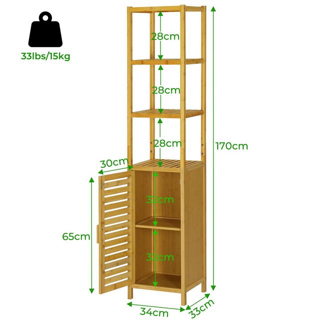 MSMASK Beistellschrank Badezimmerschrank aus Bambus, mit 3 offene Fächern u günstig online kaufen
