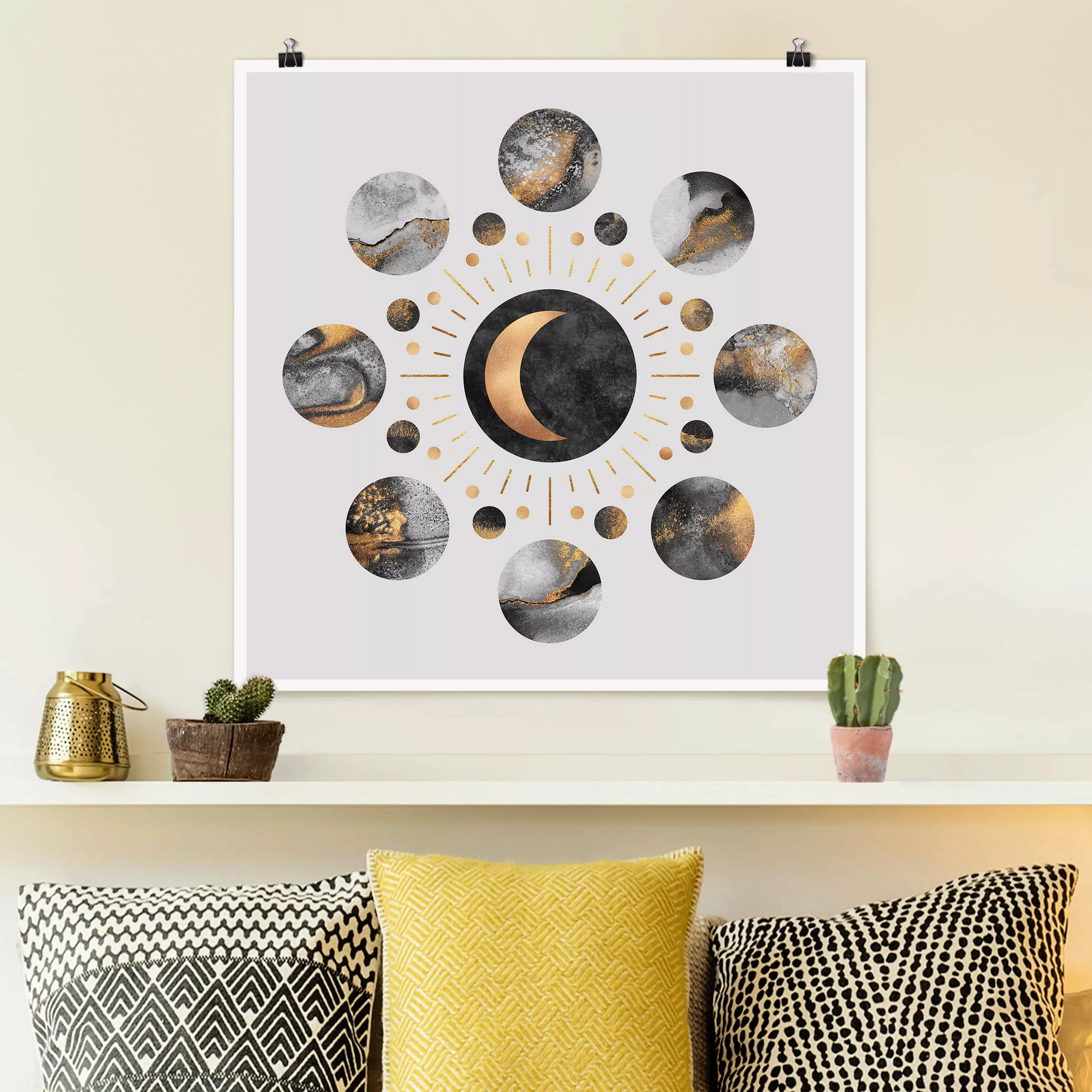 Poster Abstrakt - Quadrat Mondphasen Abstrakt Gold günstig online kaufen