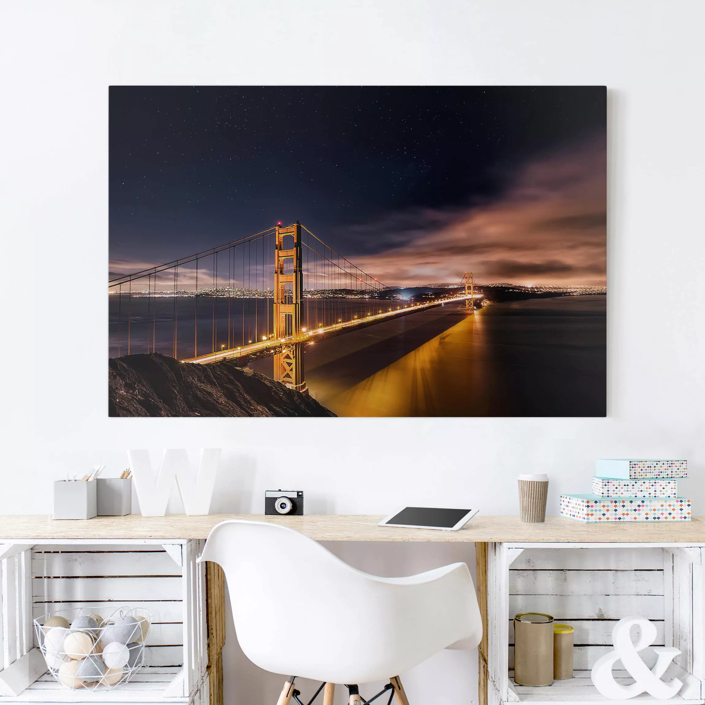 Leinwandbild Architektur & Skyline - Querformat Golden Gate to Stars günstig online kaufen