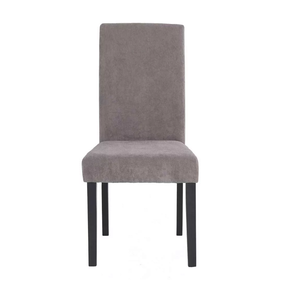 Stühle mit hoher Lehne in Grau und Schwarz Cord und Massivholz (2er Set) günstig online kaufen