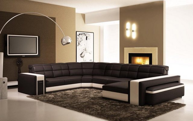 JVmoebel Ecksofa Designer Schwarzes Ecksofa Big Polster Couch Leder Wohnlan günstig online kaufen