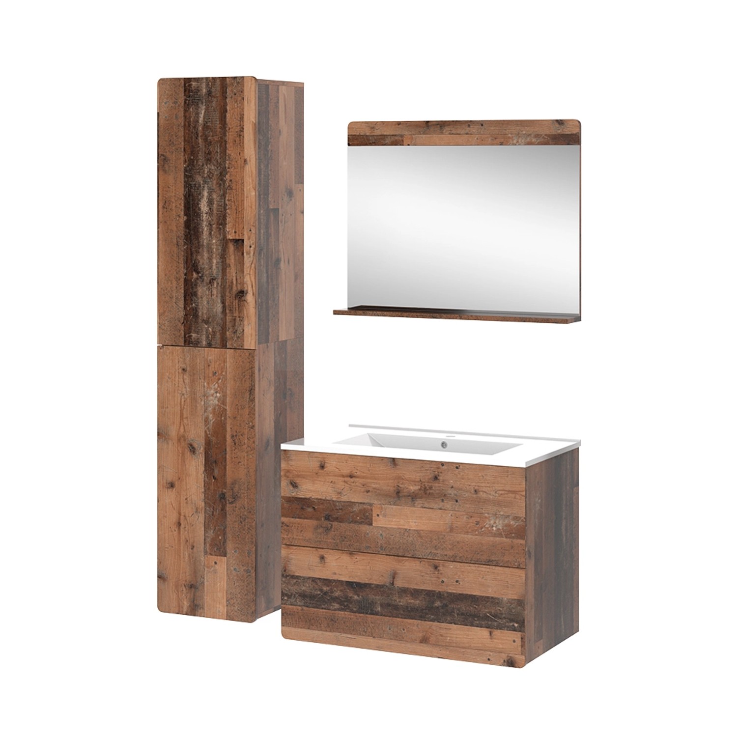 Vicco Badmöbel-Set Izan Oldstyle 4 Teile mit Hochschrank günstig online kaufen