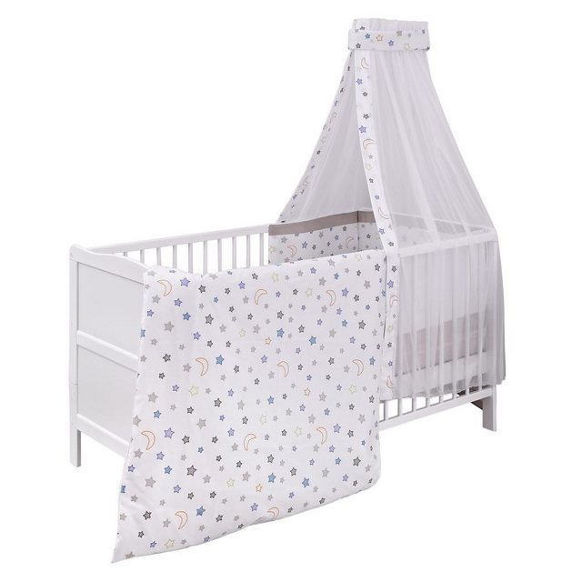 jonka Babybett Mona - Weiß, Set inkl. Bettwäsche, Himmel & Matratze 70x140 günstig online kaufen