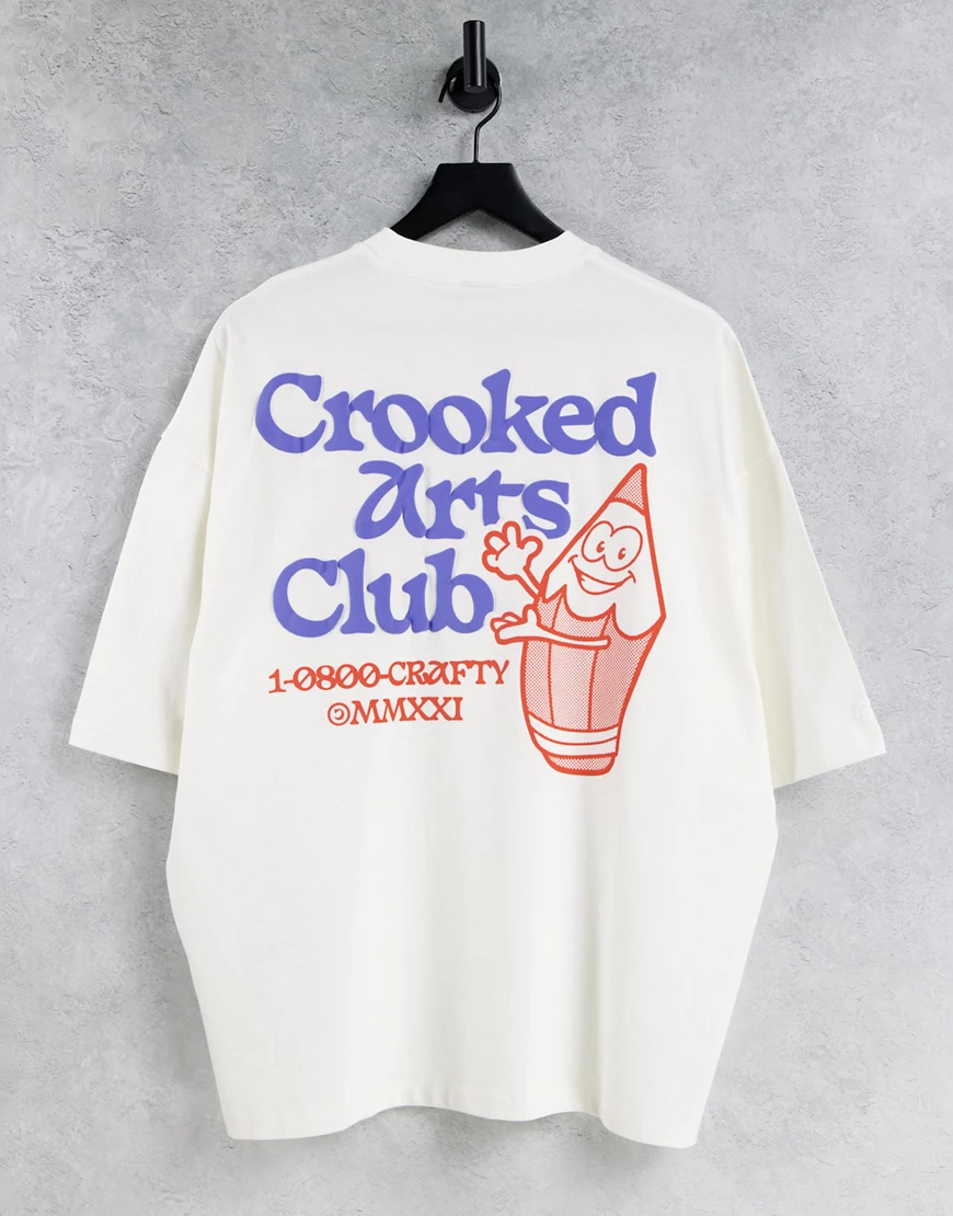 Crooked Tongues – Oversize-T-Shirt in Weiß mit „Art Club“-Aufduck günstig online kaufen