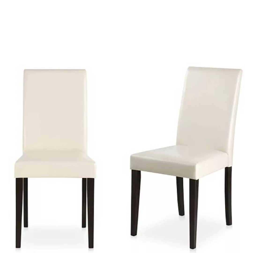 Esszimmerstühle in Creme Weiß Kunstleder Massivholzgestell in Wenge (2er Se günstig online kaufen