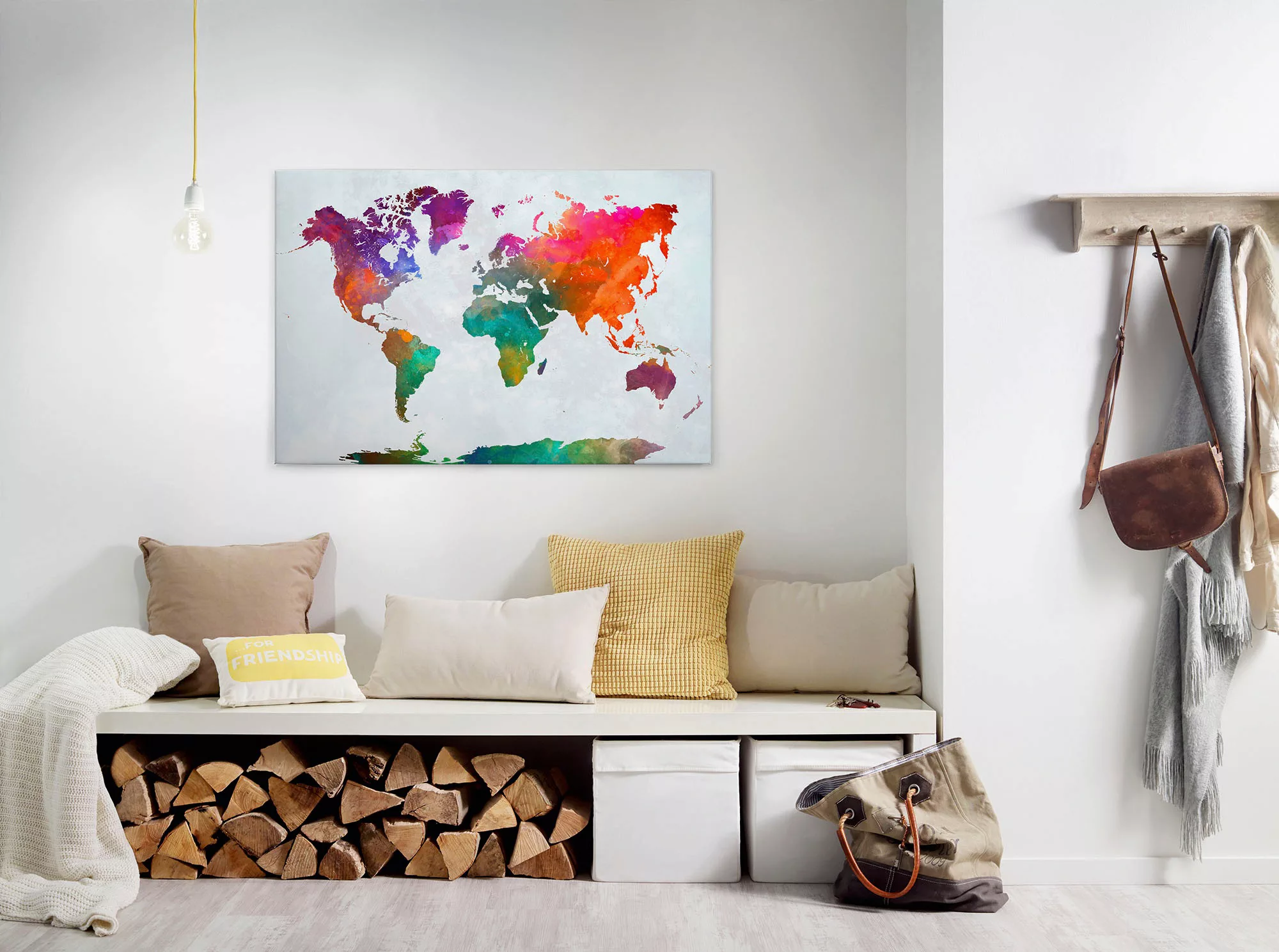Bricoflor Wandbild Mit Weltkarte Bunt Wasserfarben Leinwand Bild Ideal Für günstig online kaufen
