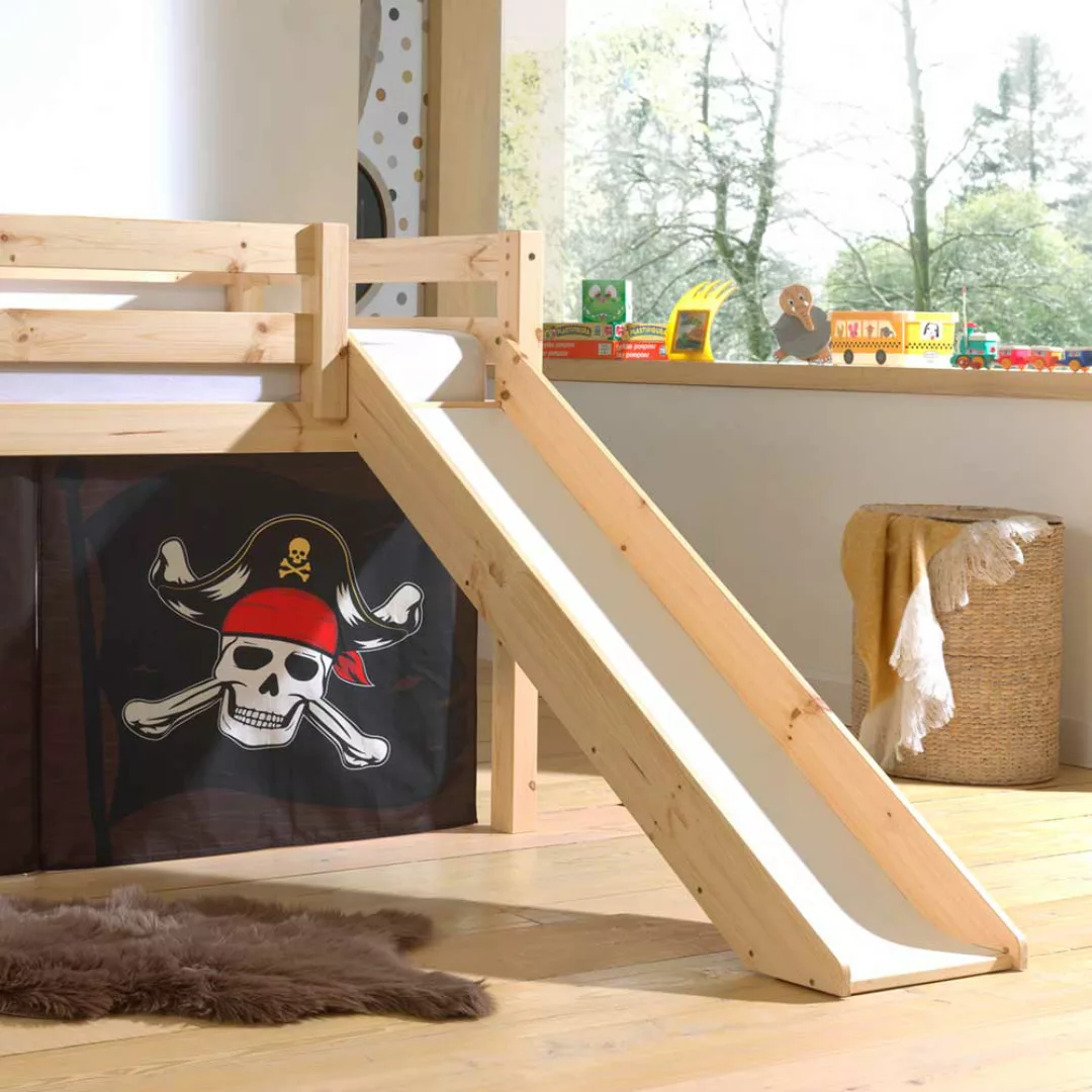 Spielbett Pirat aus Kiefer Massivholz Rutsche & Vorhang günstig online kaufen