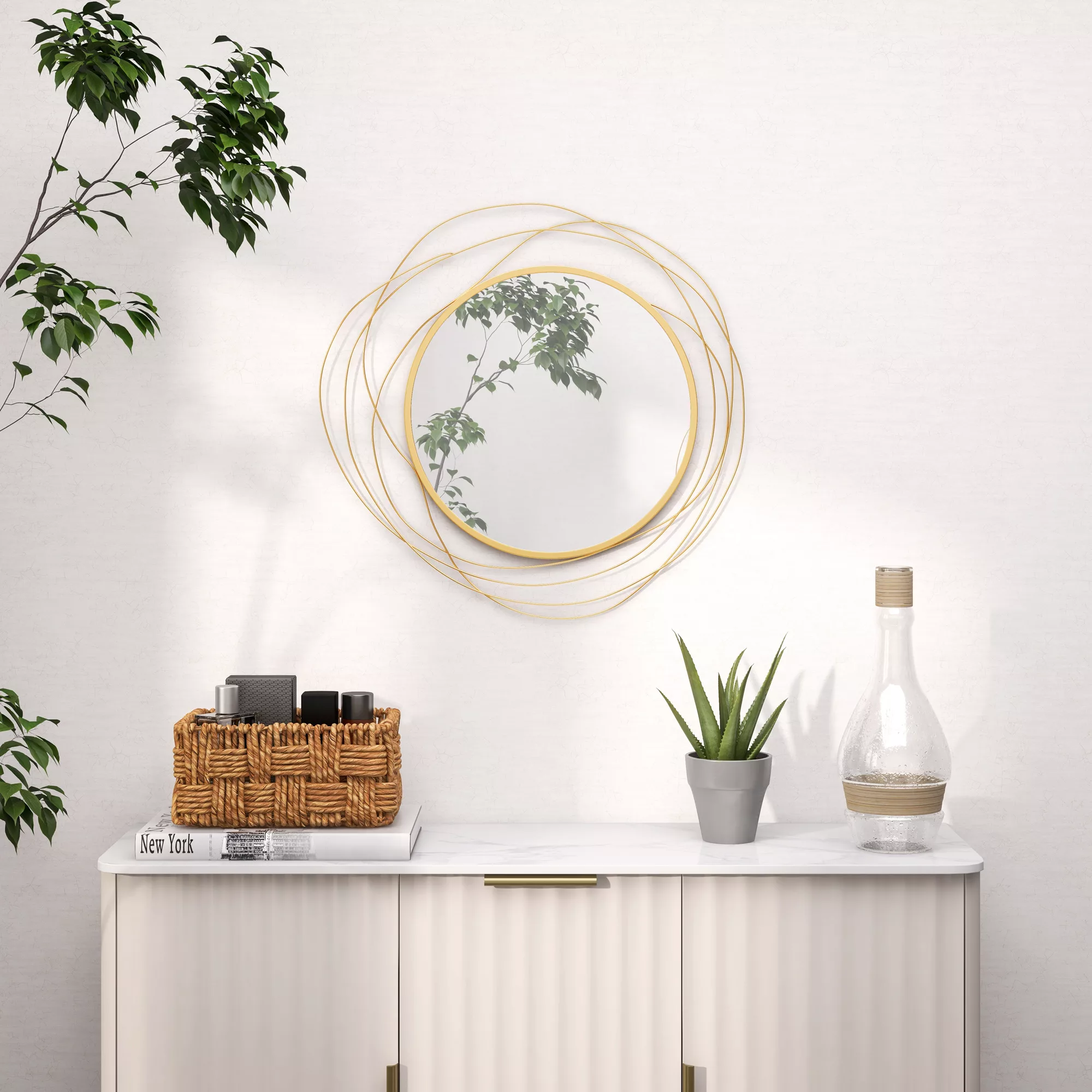 HOMCOM Wandspiegel, Ø65 cm Wandschmuck mit Spiegel, Metallrahmen, Flurspieg günstig online kaufen