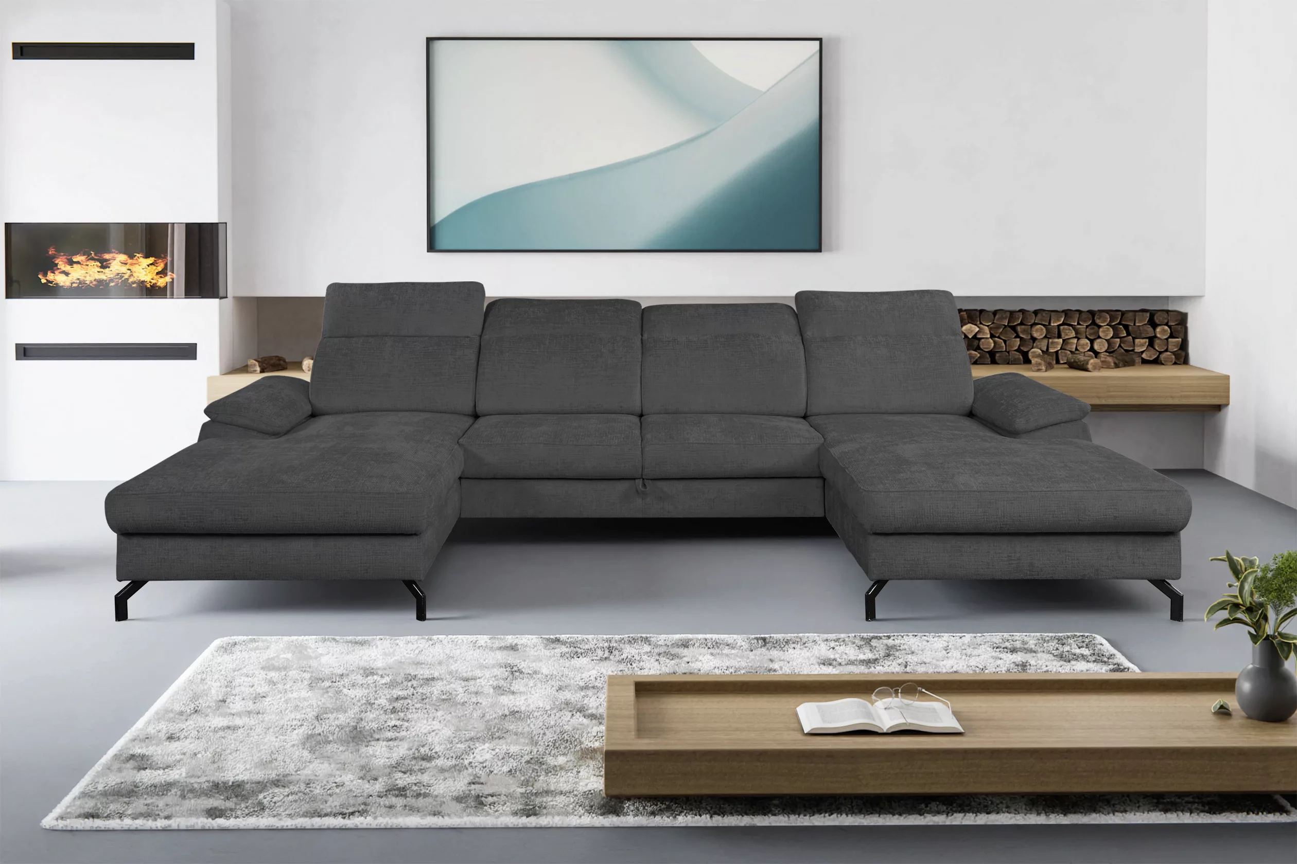 WERK2 Wohnlandschaft "Slavio U-Form", Modernes U-Sofa mit Schlaffunktion, B günstig online kaufen
