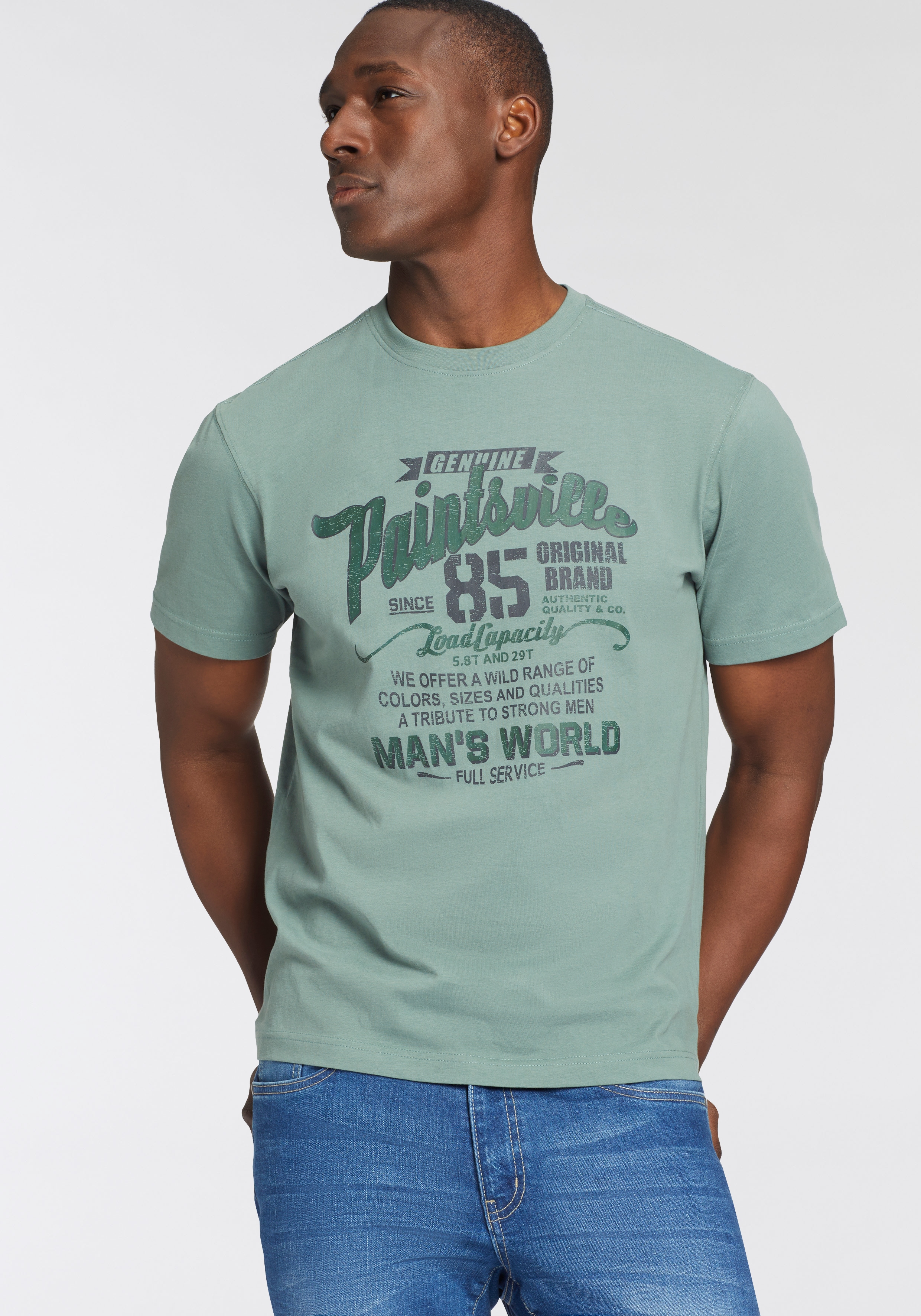 Mans World T-Shirt, Kurzarm, mit stylischem Print, Rundhalsausschnitt, aus günstig online kaufen