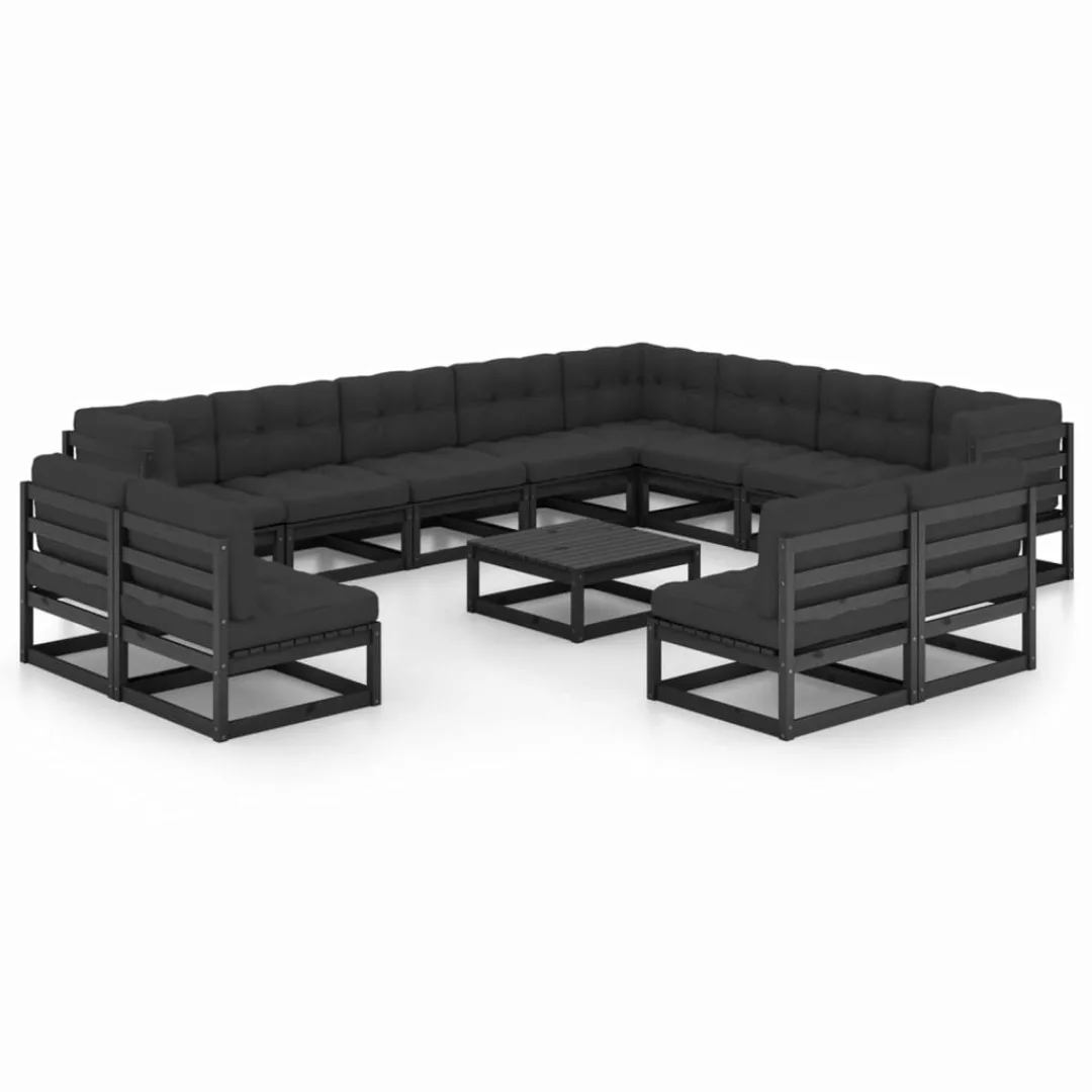 14-tlg. Garten-lounge-set Mit Kissen Schwarz Kiefer Massivholz günstig online kaufen