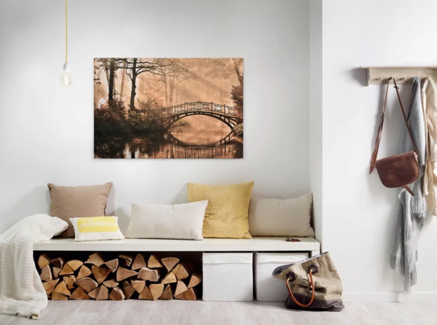 Bricoflor Leinwand Mit Brücke In Park Landschaft Leinwandbild In Braun Wohn günstig online kaufen