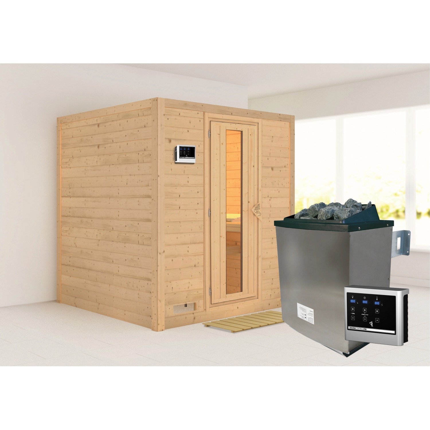 Karibu Sauna Marika mit Ofen externe Stg.Natur günstig online kaufen