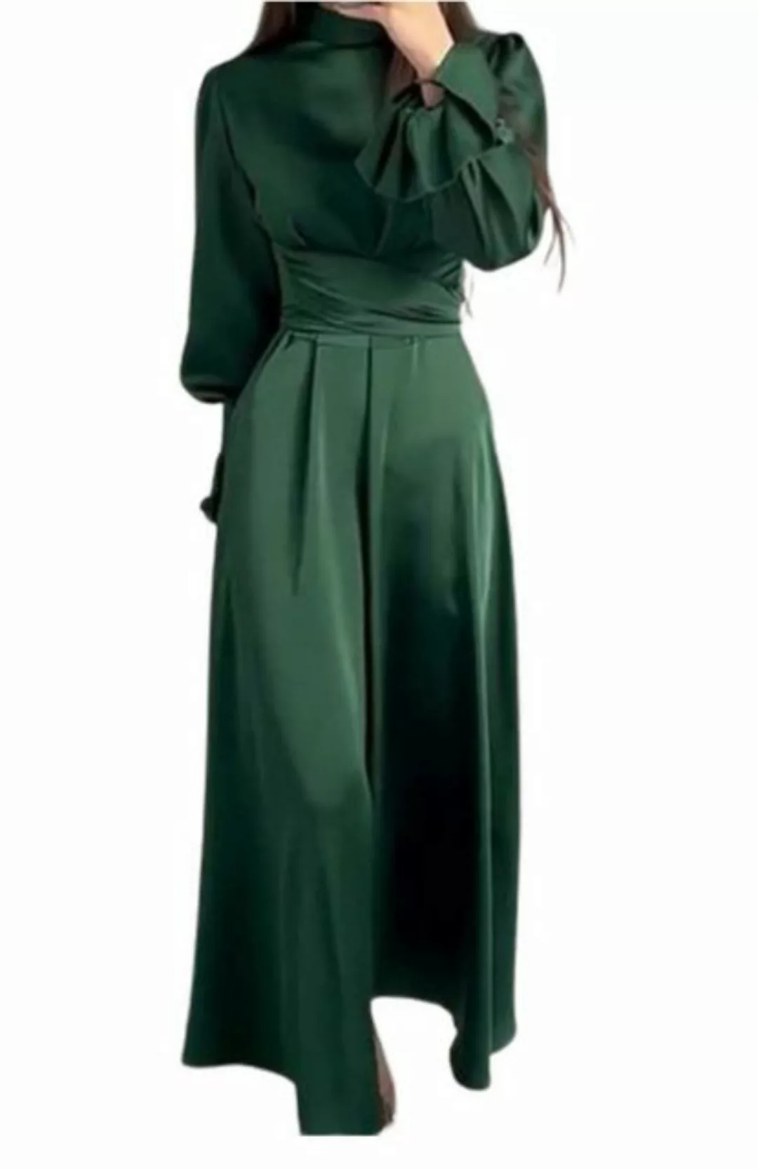 ZWY Dirndl Maxirock Damenkleid mit langen Ärmeln und Gürtel und Puffärmeln günstig online kaufen