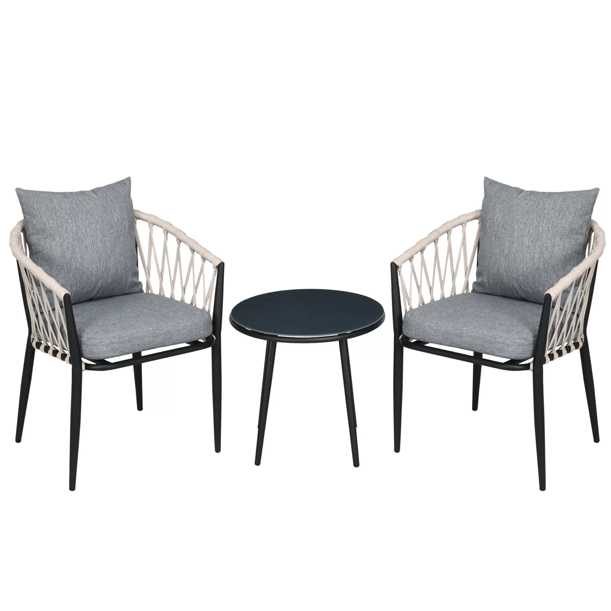 Tisch, 2 Stühle mit Sitzkissen, Balkon-Set, Stahl, Grau  Aosom.de günstig online kaufen