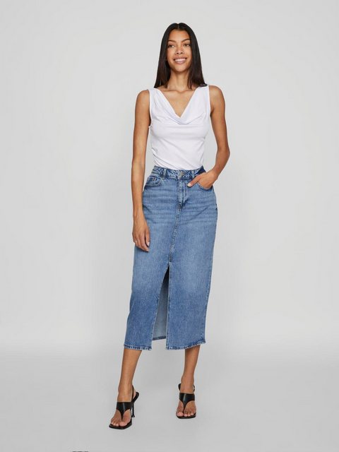 Vila Sommerrock Jeansrock Midi hohe Taille Frontschlitz Regular Fit VIJAF H günstig online kaufen