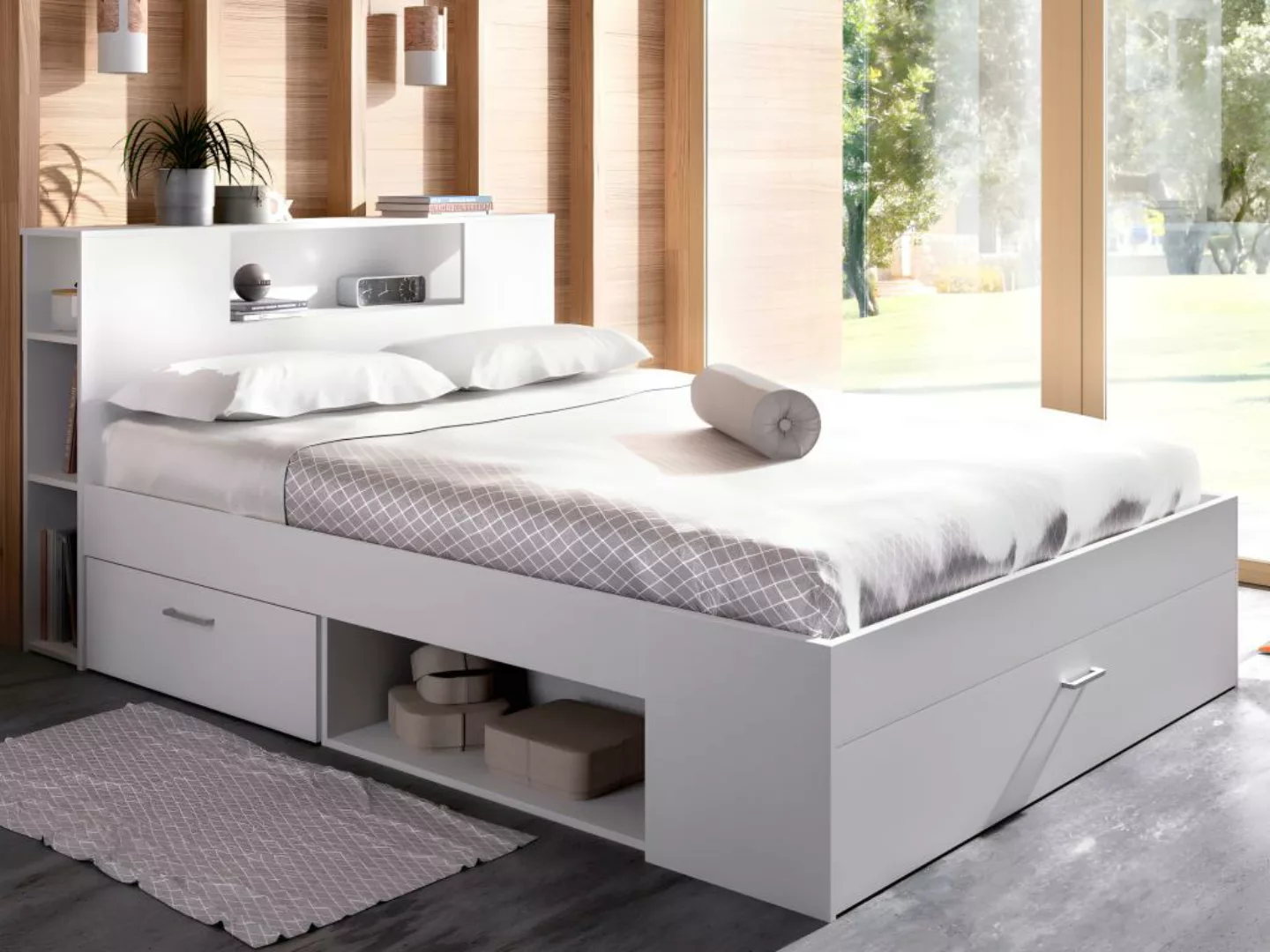 Bett mit Kopfteil, Stauraum & Schubladen + Lattenrost + Matratze - 160 x 20 günstig online kaufen